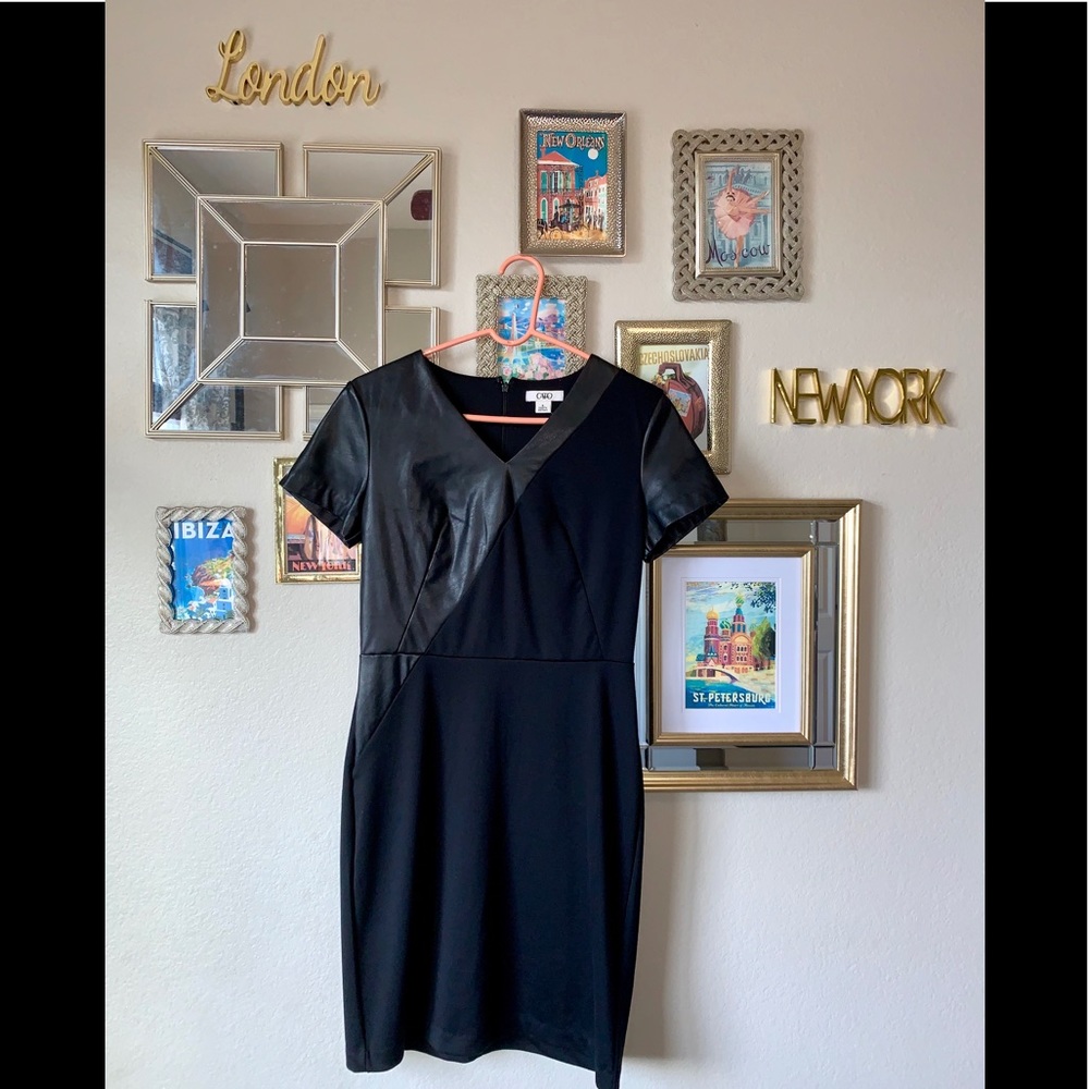 Cato Faux Leather Block Midi Dress